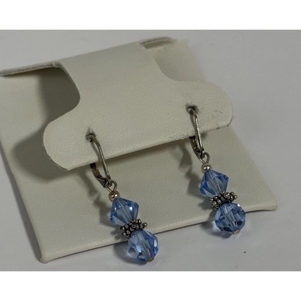 925 Sterling Silver Made With Swarovski Crystal Element Lever Back Earrings Blue